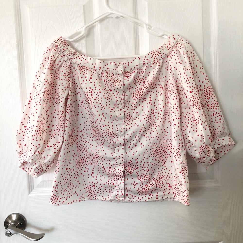 Red polka-dot off-shoulder top